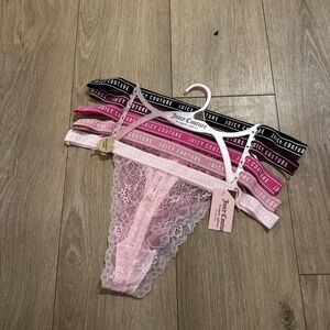 NEW Juicy Couture Women's L 5Pk Lace Thong Panties Stretch Logo No‎ Panty Lines